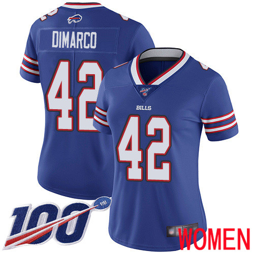 Women Buffalo Bills #42 Patrick DiMarco Royal Blue Team Color Vapor Untouchable Limited Player 100th Season NFL Jersey